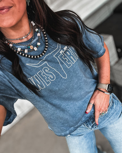 Brand Outline Logo Cropped Tee - Mineral Blue