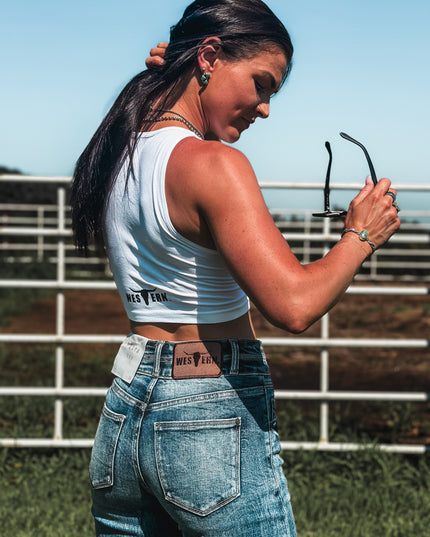 Brand Seamless Crop Tank - White