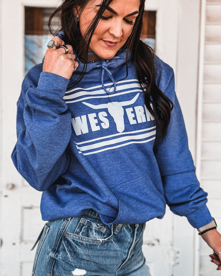 Brand Hoodie Heather Cobalt Blue