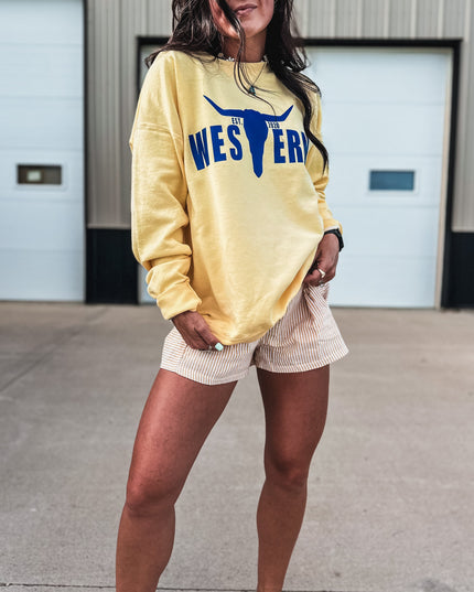 Brand Blue Logo Crew - Summer Yellow