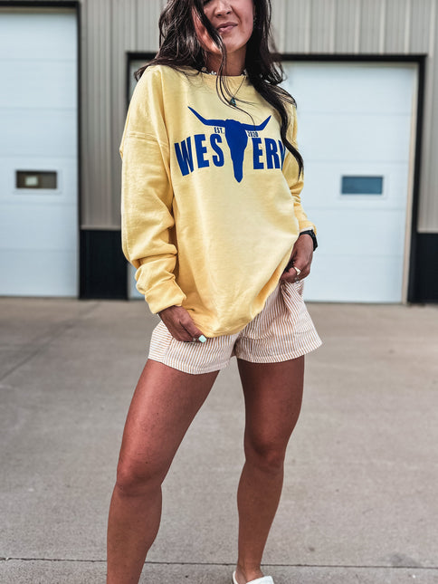 Brand Blue Logo Crew - Summer Yellow