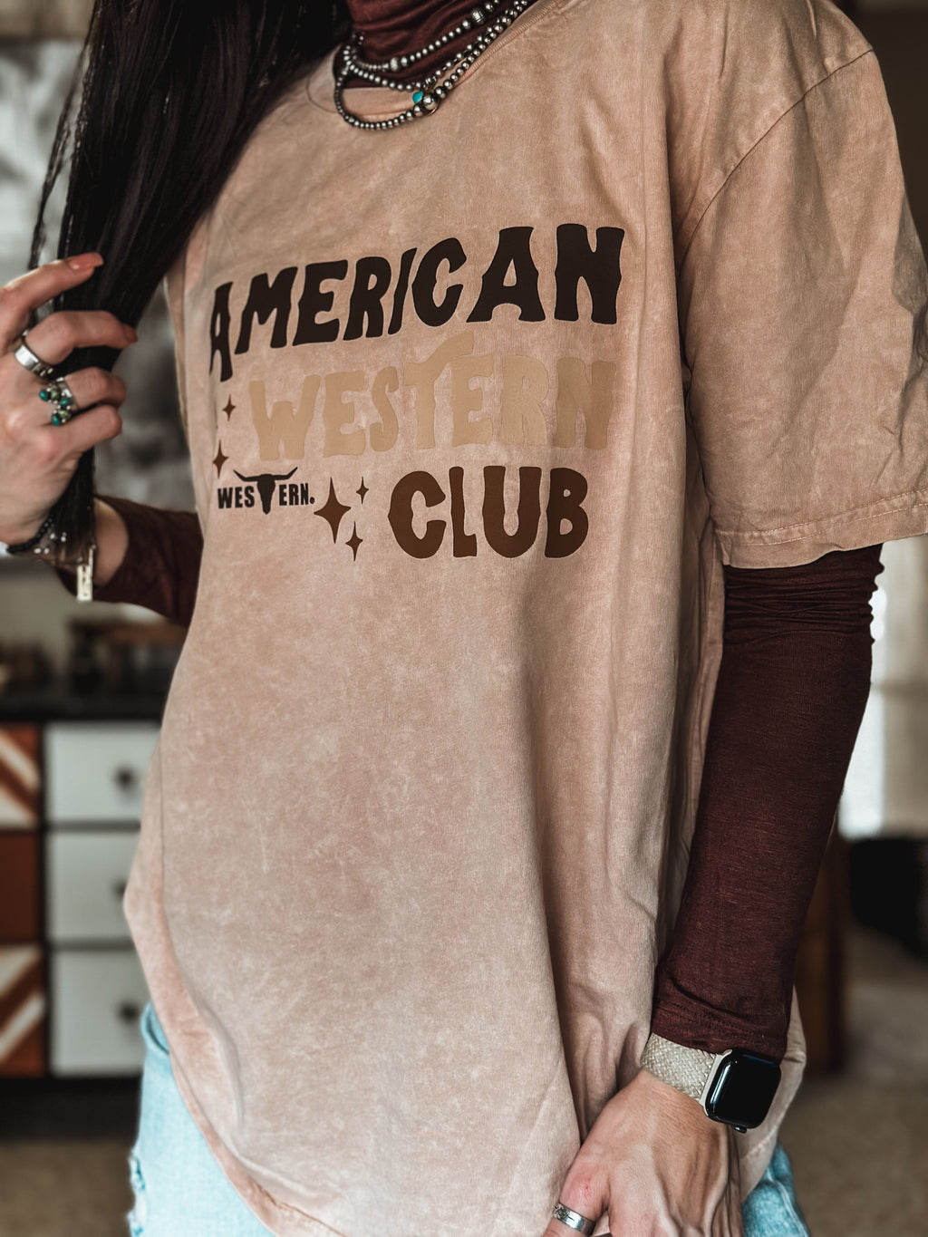 American Western Club Oversized T - Vintage Peach