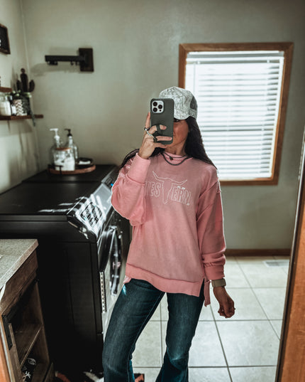 Brand Brushed Crew Sweater - Light Pink