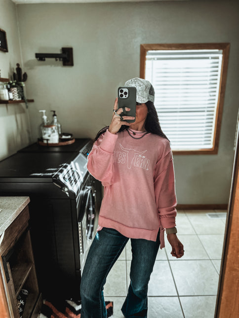 Brand Brushed Crew Sweater - Light Pink