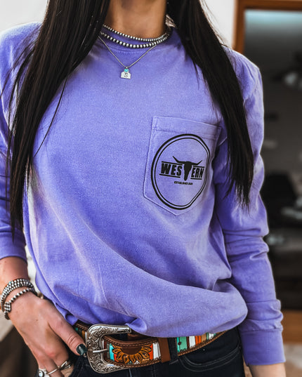 Brand Longsleeve Pocket T - Bright Purple