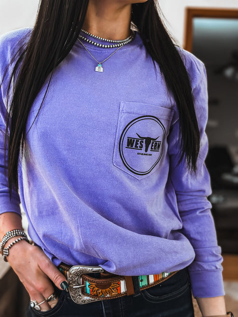 Brand Longsleeve Pocket T - Bright Purple
