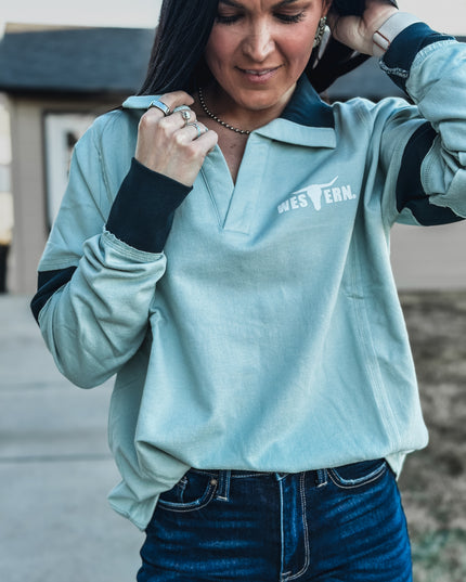 Brand Blue Collar Contrast Pullover