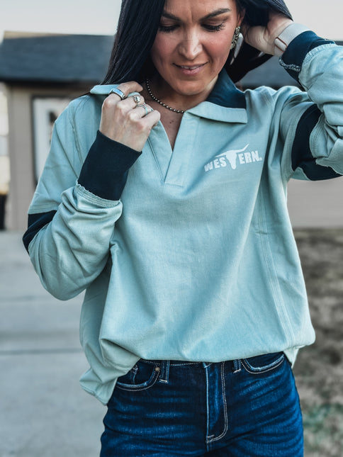 Brand Blue Collar Contrast Pullover