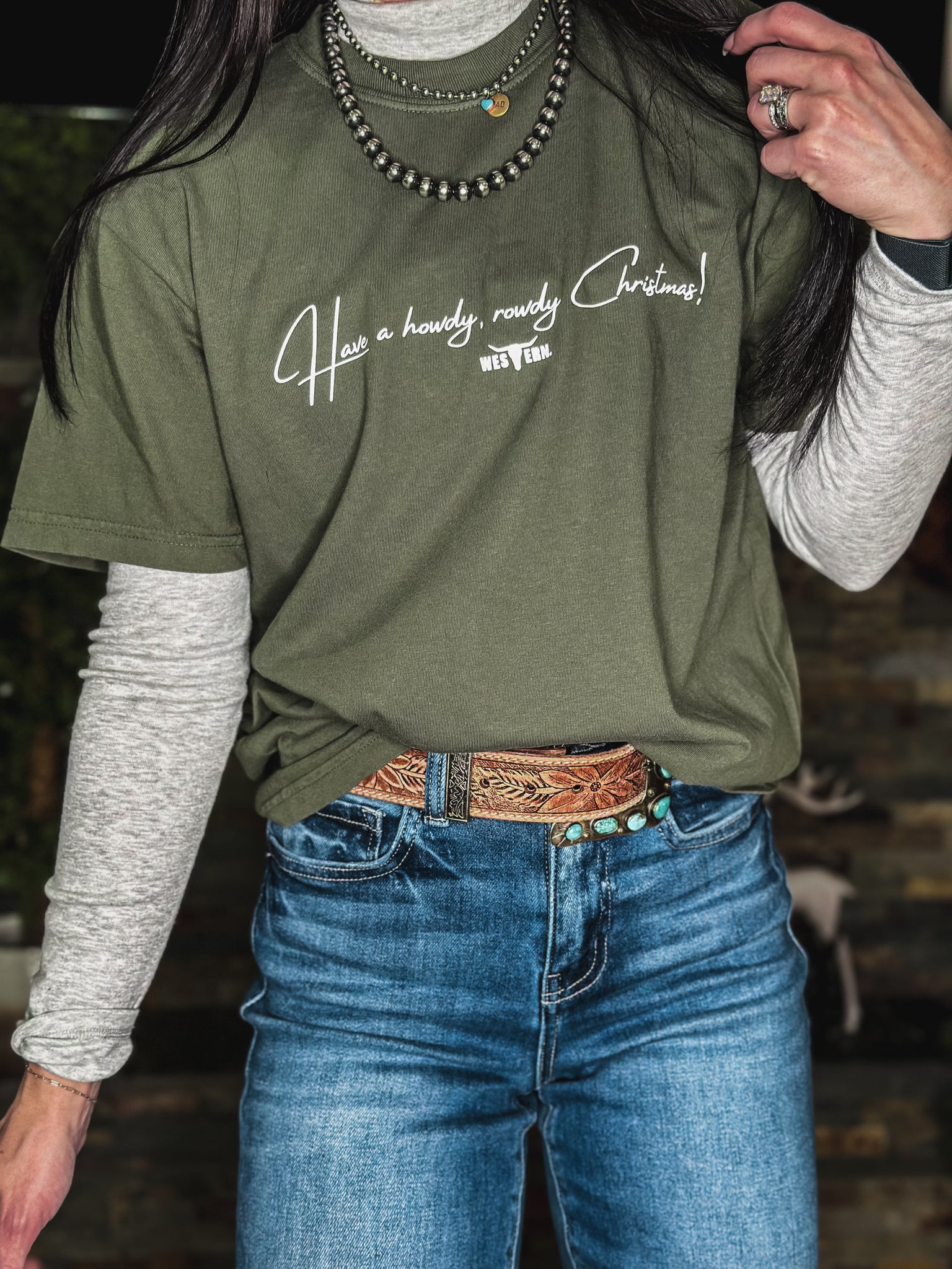 Howdy, Rowdy Christmas - Olive Green