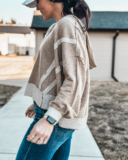 Brand Swoop Raw Hem Hoodie - Mocha