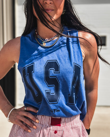 USA [block letters] Cropped Tank