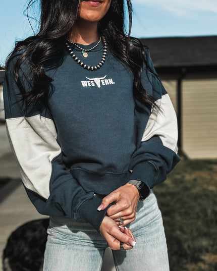 Brand Color Block Boxy Crew - Midnight Blue