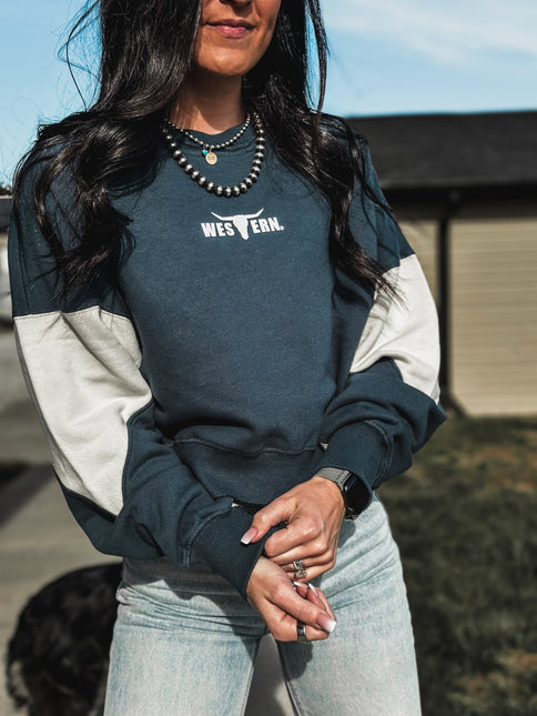 Brand Color Block Boxy Crew - Midnight Blue