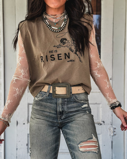 He is Risen Cap Sleeve Tank - Mocha