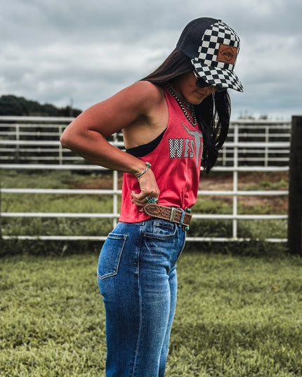 Brand Logo Checkers Cropped Tank - Red