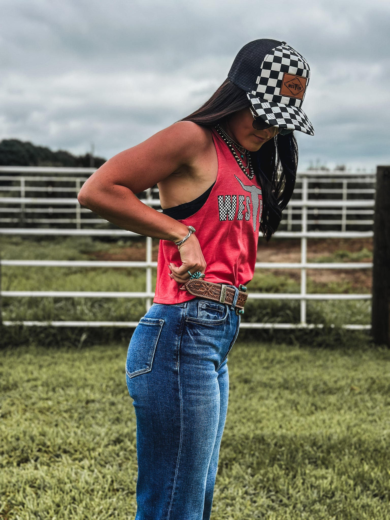 Brand Logo Checkers Cropped Tank - Red