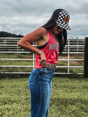 Brand Logo Checkers Cropped Tank - Red