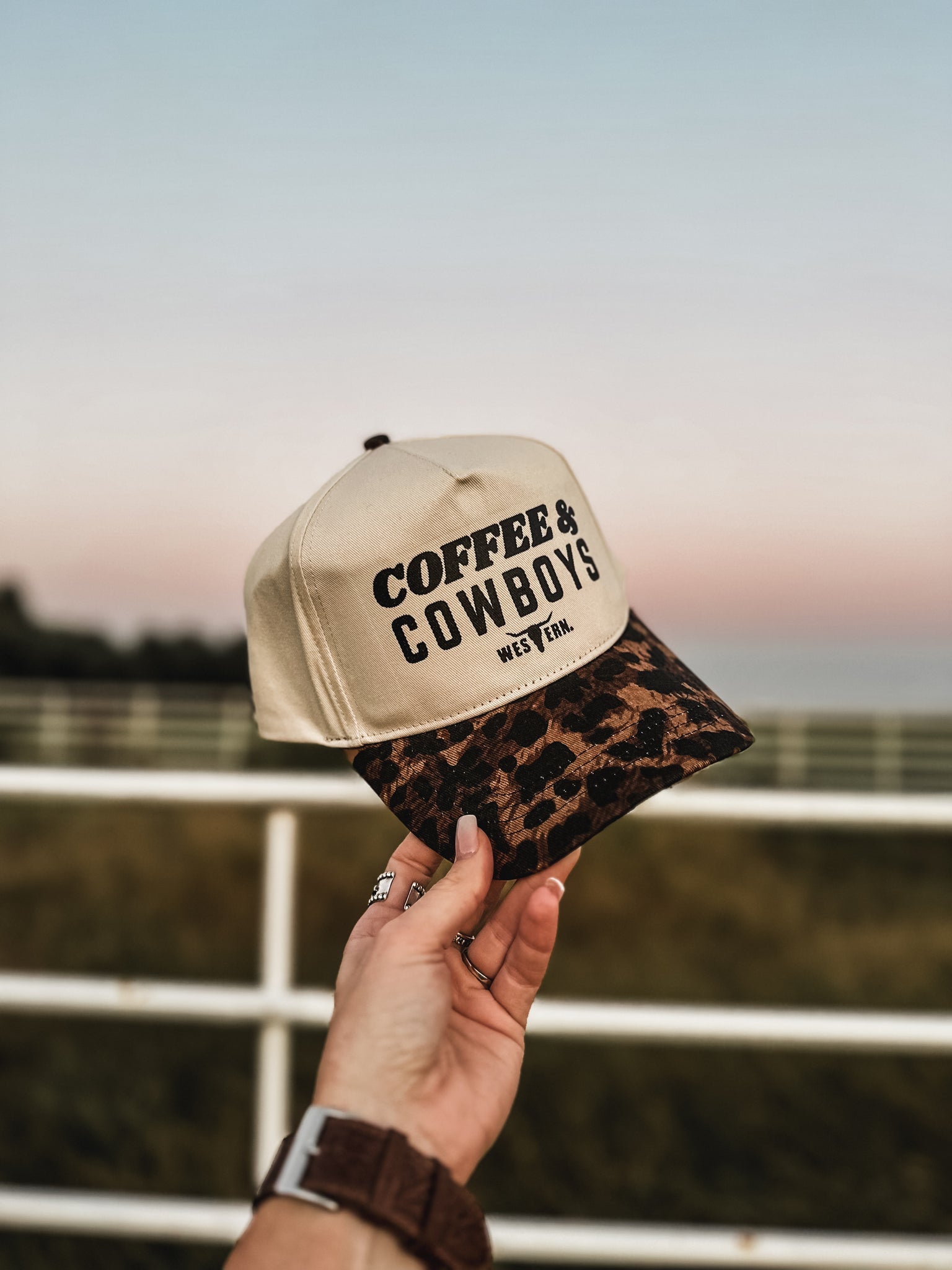 Coffee & Cowboys Hat - Cheetah/Cream