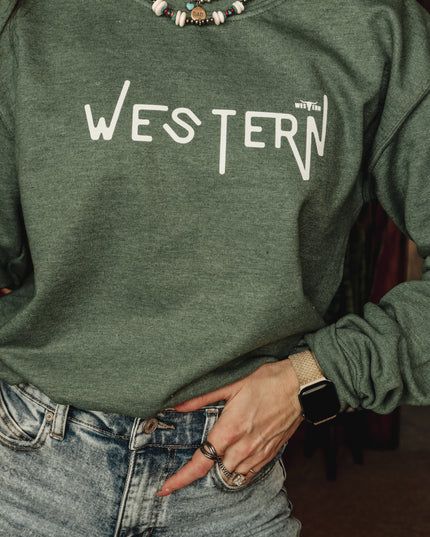 WESTERN Crew - Heather Olive Green