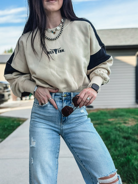 Color Block Edge Cropped Sweatshirt
