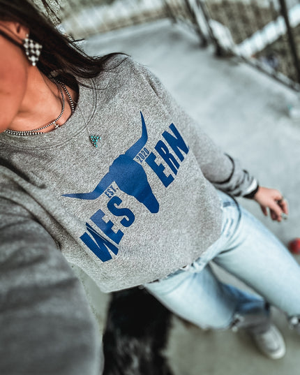 Brand Blue Logo Crew - Grey