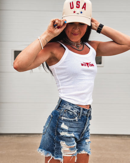 Red Brand Logo Baby Tank - White