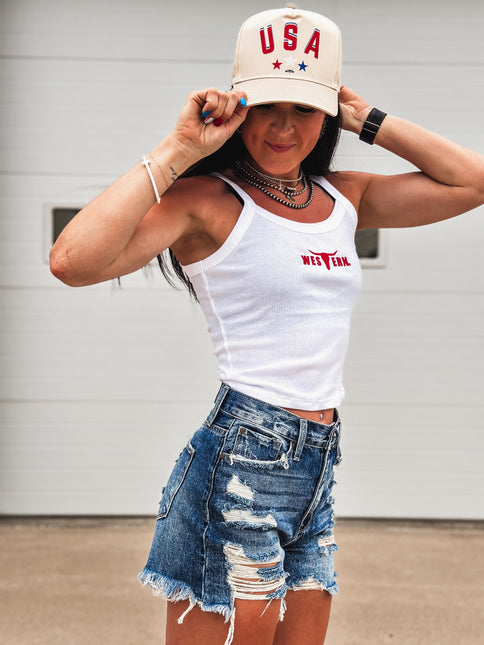 Red Brand Logo Baby Tank - White