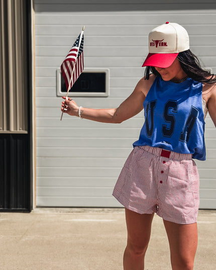 USA [block letters] Cropped Tank