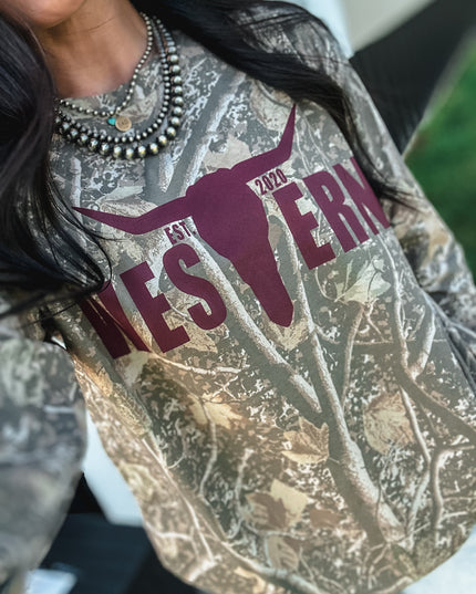 Deadwood Camo Longsleeve - Maroon Logo