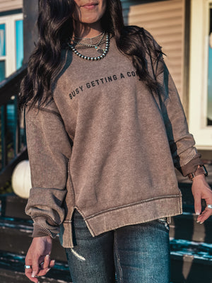 Busy Getting Coffee Crew Sweater - Dark Olive