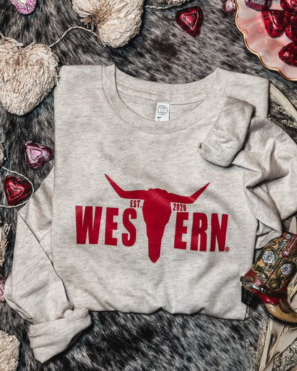 Brand Logo Longsleeve Youth - Red/Oatmeal