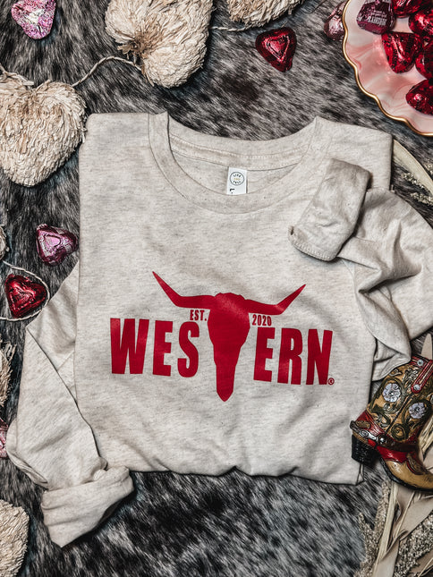 Brand Logo Longsleeve Youth - Red/Oatmeal