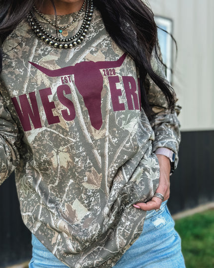 Deadwood Camo Longsleeve - Maroon Logo