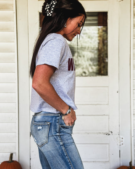 Brand Maroon Logo Crop T - Grey