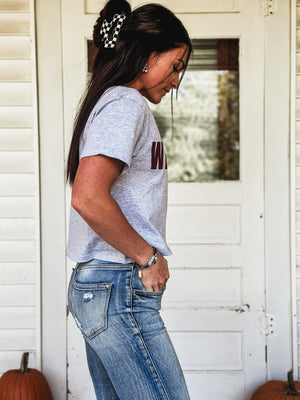 Brand Maroon Logo Crop T - Grey