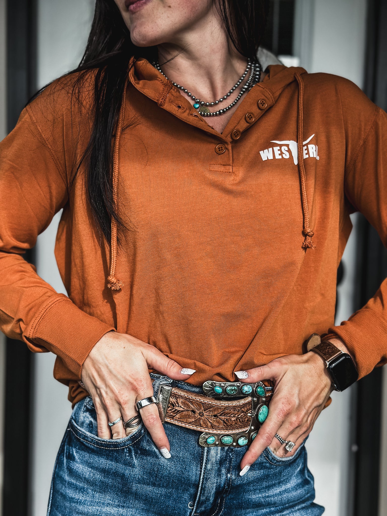 Brand Ridge Button Hoodie - Amber