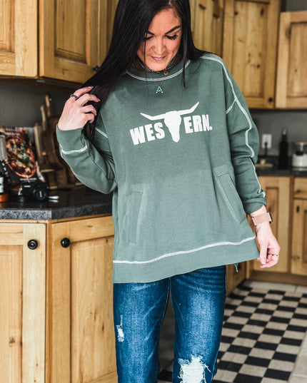 Stitch Seam Boxy Sweatshirt - Eldergreen