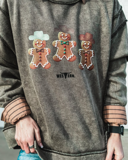 Gingerbread Cowboys Crew Sweater - Dark Olive