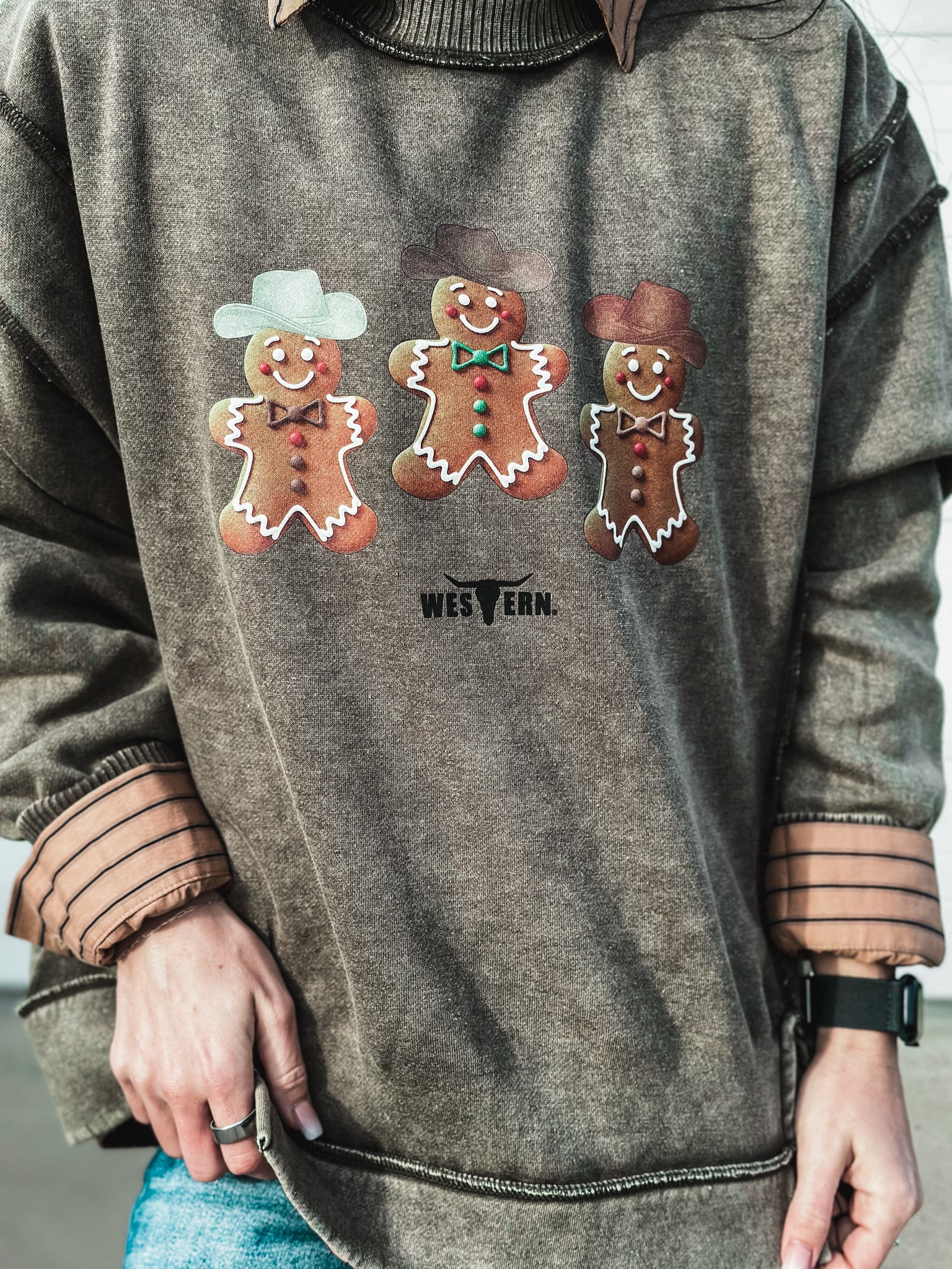 Gingerbread Cowboys Crew Sweater - Dark Olive