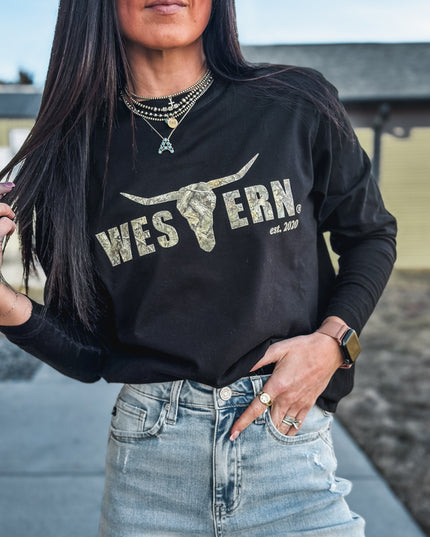 Brand Woods Camo Logo Jersey Longsleeve - Black