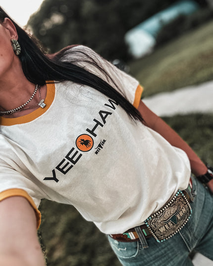 Yeehaw Rodeo Mustard Ringer Tee
