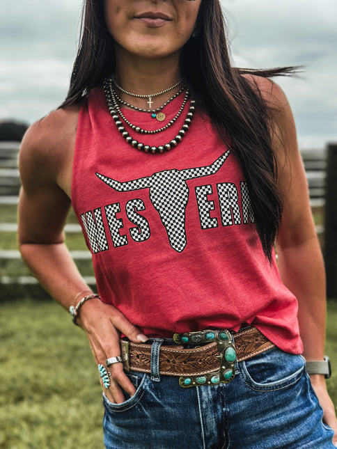 Brand Logo Checkers Cropped Tank - Red