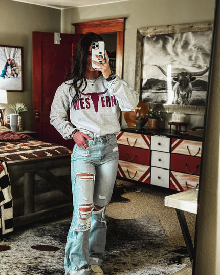 Brand Logo Crew - Ash/Maroon