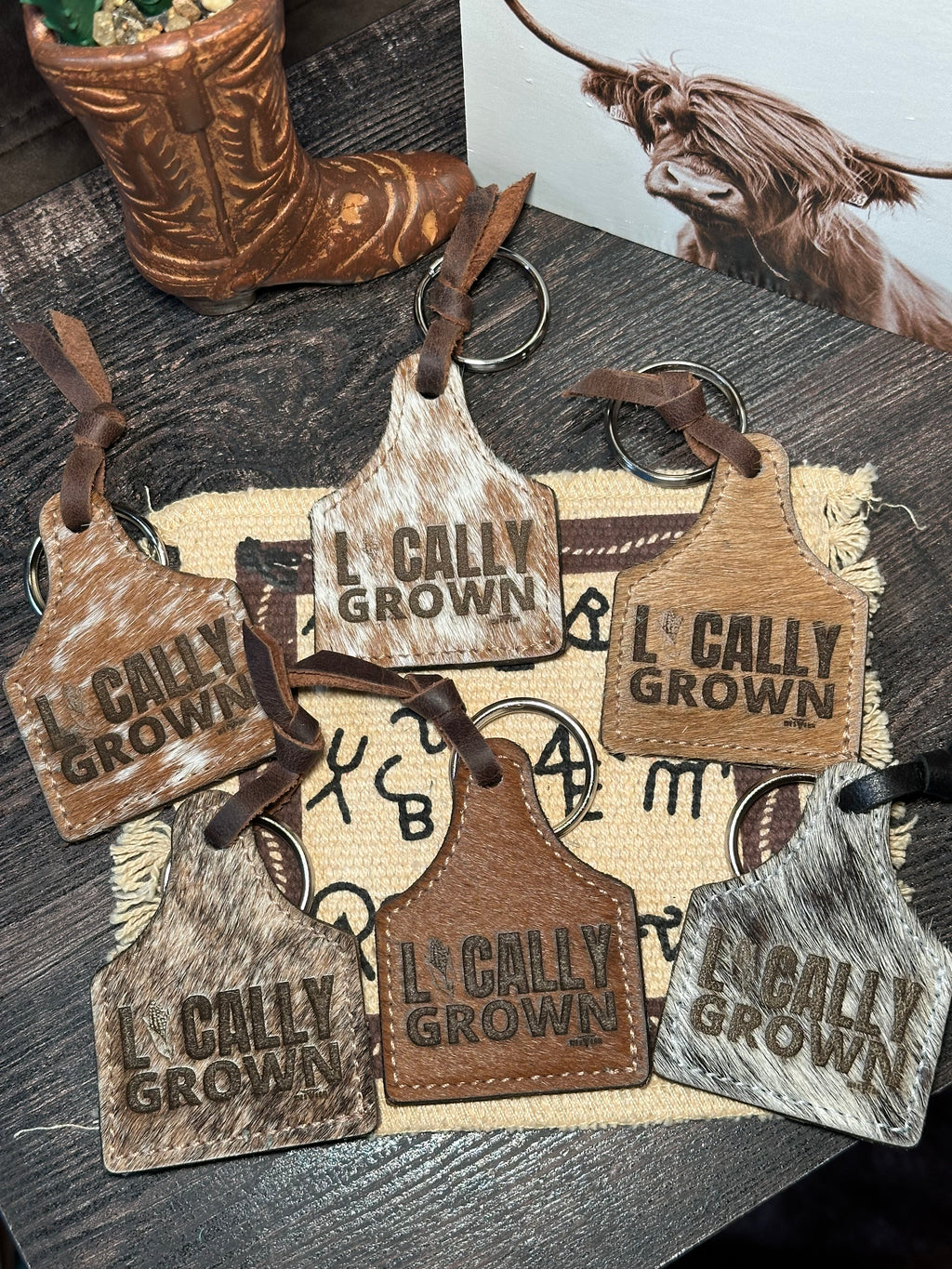 Locally Grown Cow Tag Keychain