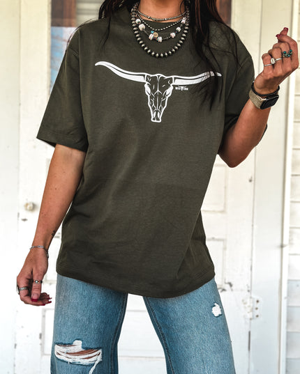The Longhorn - Beefy Oversized T Olive