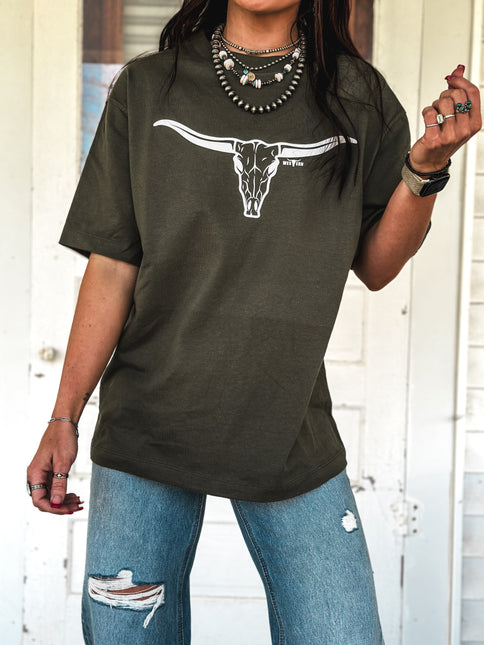 The Longhorn - Beefy Oversized T Olive