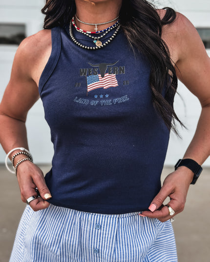 Vintage 4th of July Racer Tank - Navy
