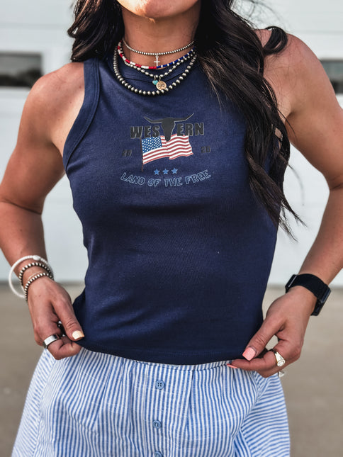 Vintage 4th of July Racer Tank - Navy