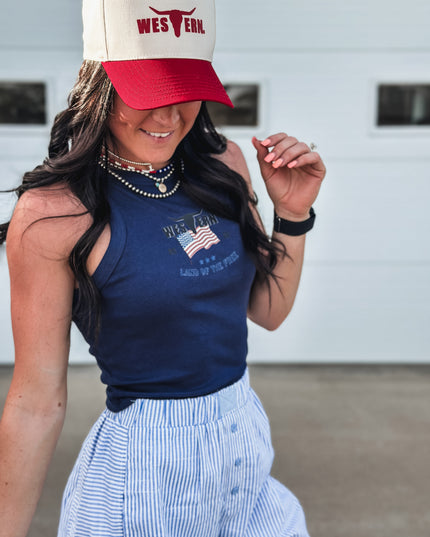 Vintage 4th of July Racer Tank - Navy