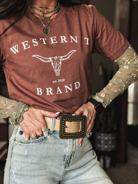 Western T Brand Longhorn - Brick